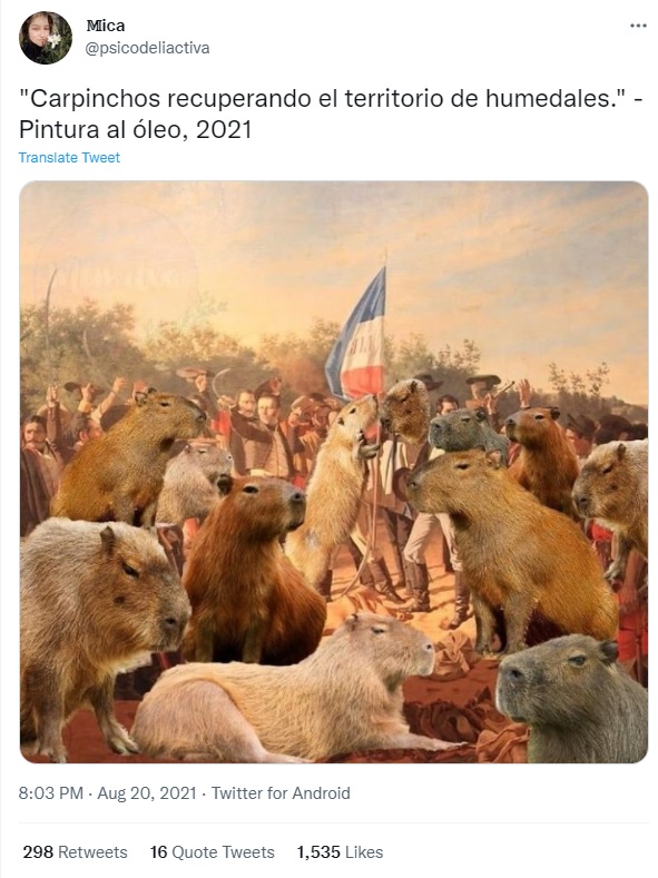 “Carpinchos recuperando el territorio de humedales.” - Pintura al óleo, 2021