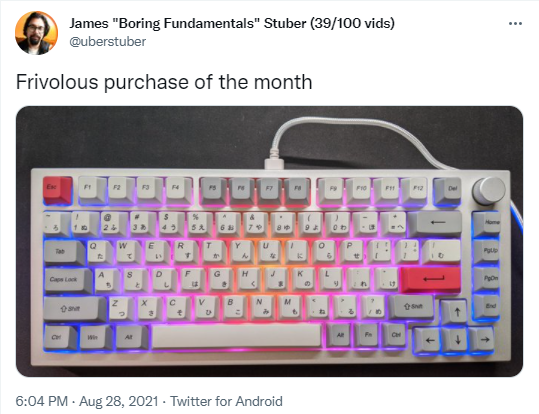 Screenshot of a tweet including a photo of a GMMK Pro keyboard