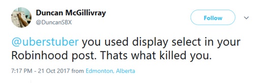 Twitter comment about using display select