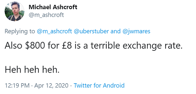 twitter joke about horrible exchange rate